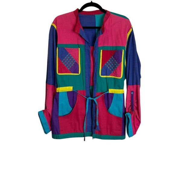 Handmade Jackets & Blazers - Vintage Handmade Jacket Patchwork Color Block 80's Reversible Chore Coat Bag